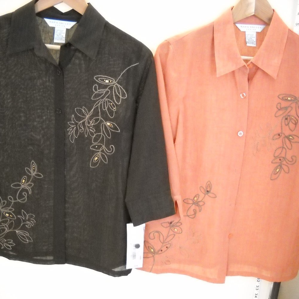 LOT OF 2 NAPA VALLEY" EMBROIDERED BLOUSES"